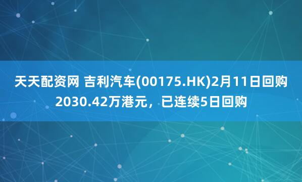 天天配资网 吉利汽车(00175.HK)2月11日回购2030.42万港元，已连续5日回购